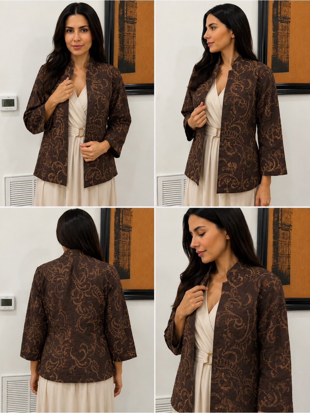 Brown Paisley Open-Front Jacket for Women